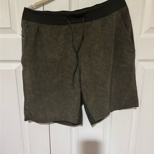 lululemon athletica Olive Drawcord Athletic Shorts with Black Waistband